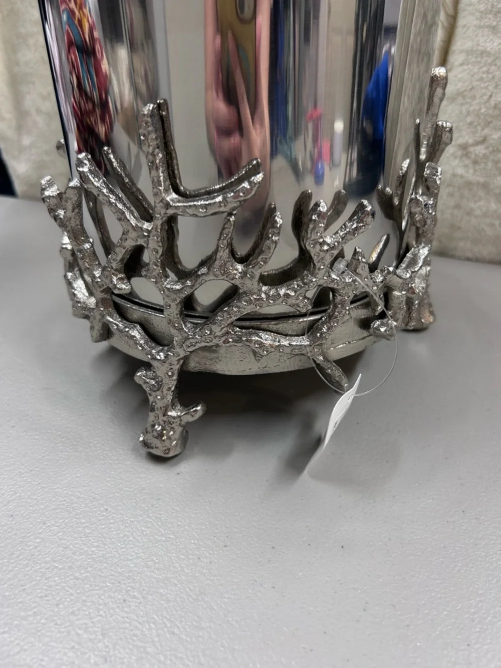 Pottery Barn Silver Coral Handcrafted Ice Bucket Aluminum Steel Nickel Finish